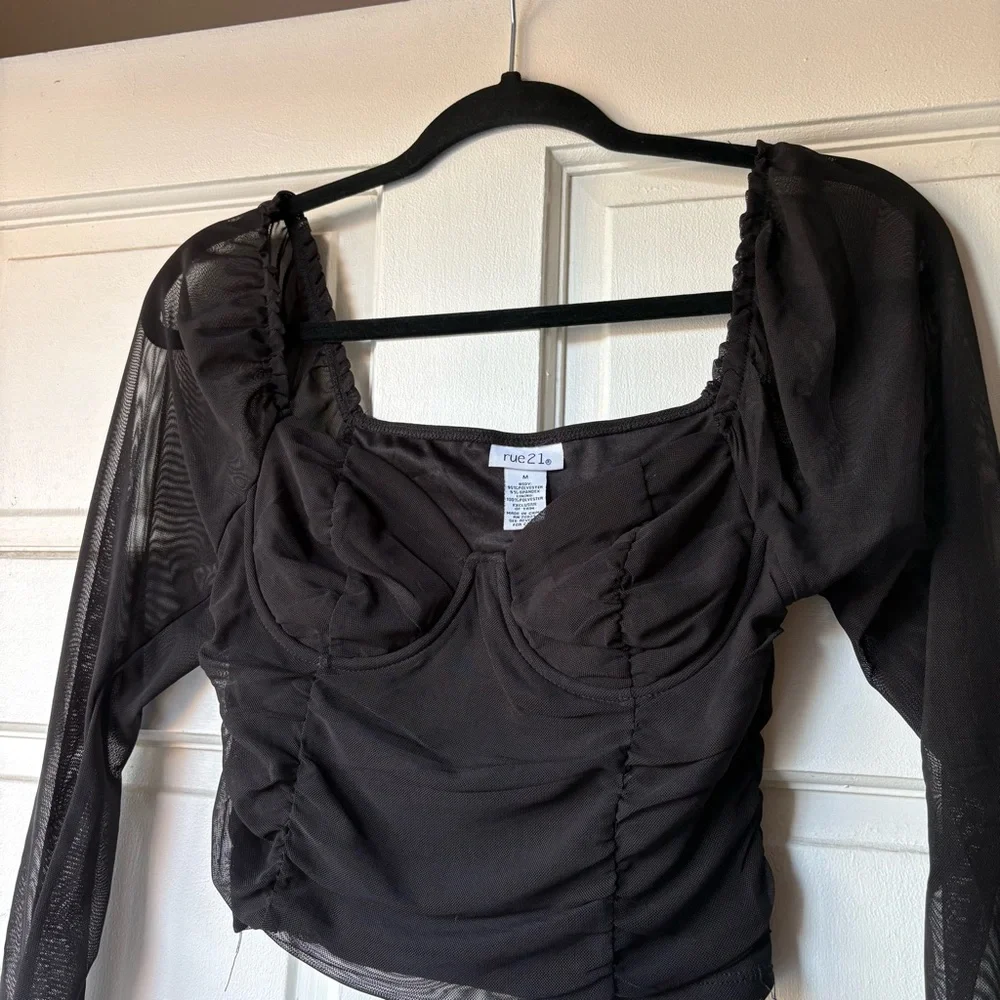 Rue21 Black Mesh Long Sleeve Crop Top. SB3